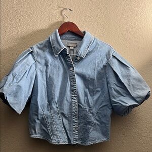 Bagatelle blue corset puff sleeve denim like shirt